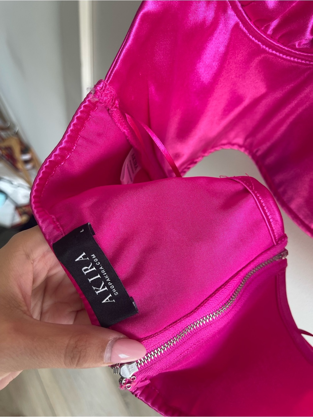 Akira Pink Satin Halter Crop Top - Picture 5 of 5